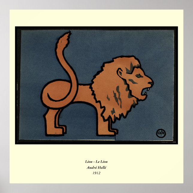 Lion - Antike, farbenfrohe Buchillustration Poster (Vorne)