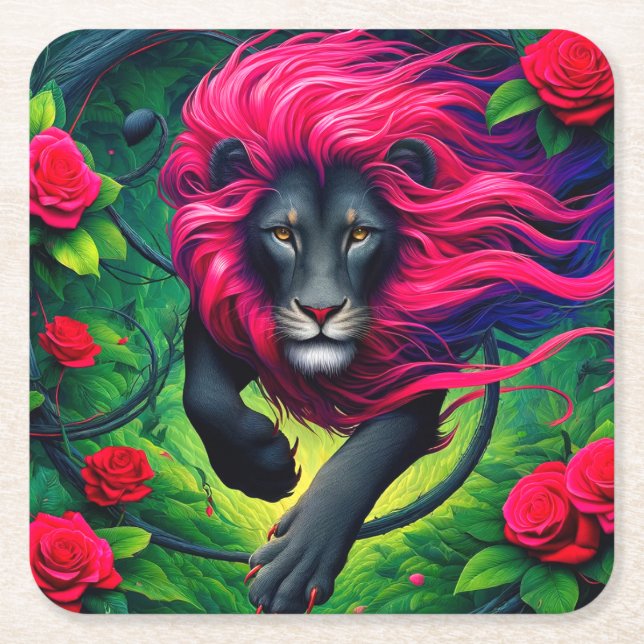 Lion Artwork Rechteckiger Pappuntersetzer (Vorderseite)
