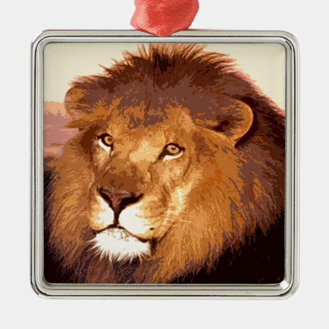 Lion Artwork Silbernes Ornament (Vorne)