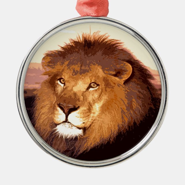 Lion Artwork Silbernes Ornament (Vorne)