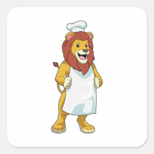 Lion as Cook mit Koch Hut & Kochen Schürze Quadratischer Aufkleber
