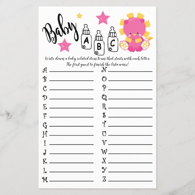 LION BABY ABC BABY SHOWER GAME CARD FLYER (Vorne)