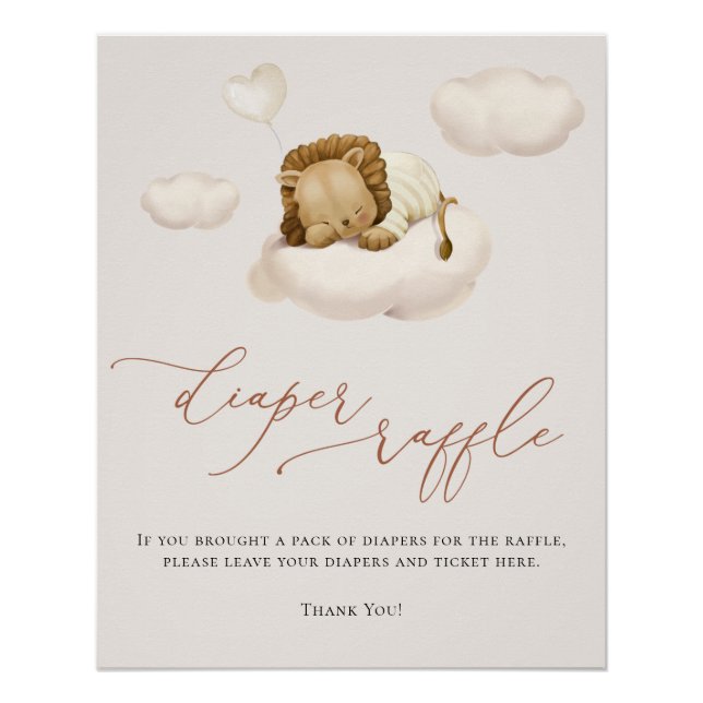 Lion Baby Cloud Balloon Diaper Raffle Poster (Vorderseite)