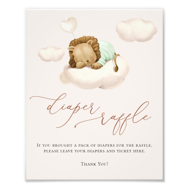 Lion Baby Cloud Balloon Windeln Raffel-Zeichen Fotodruck (Vorne)