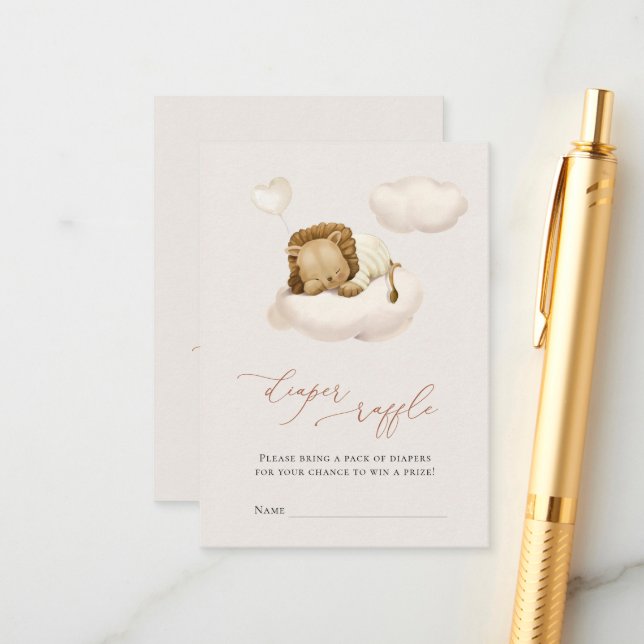 Lion Baby Cloud Balloon Windeln Raffeln Tickets Begleitkarte (Vorderseite/Rückseite Beispiel)