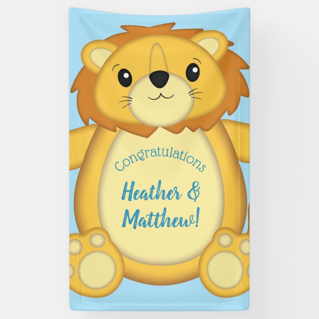 Lion Baby Shower Blue Banner (Vertikal)