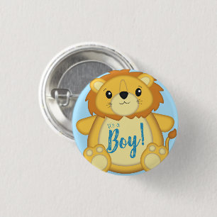 Lion Baby Shower Blue Button