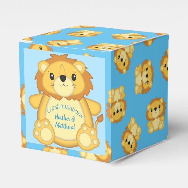 Lion Baby Shower Blue Geschenkschachtel (Vorderseite)