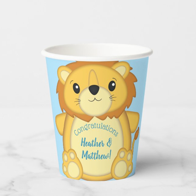 Lion Baby Shower Blue Pappbecher (Vorderseite)