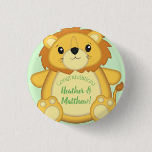 Lion Baby Shower Green Button