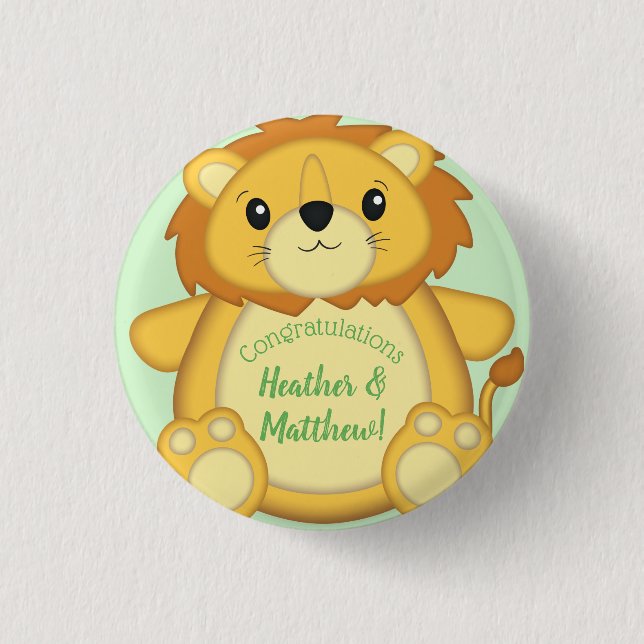 Lion Baby Shower Green Button (Vorderseite)