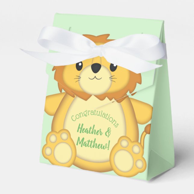 Lion Baby Shower Green Geschenkschachtel (Vorderseite)