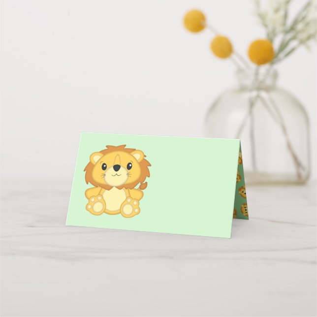 Lion Baby Shower Green Platzkarte (Vorderseite)