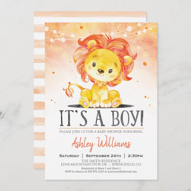 Lion Baby Shower Orange Boy Einladung (Vorne/Hinten)