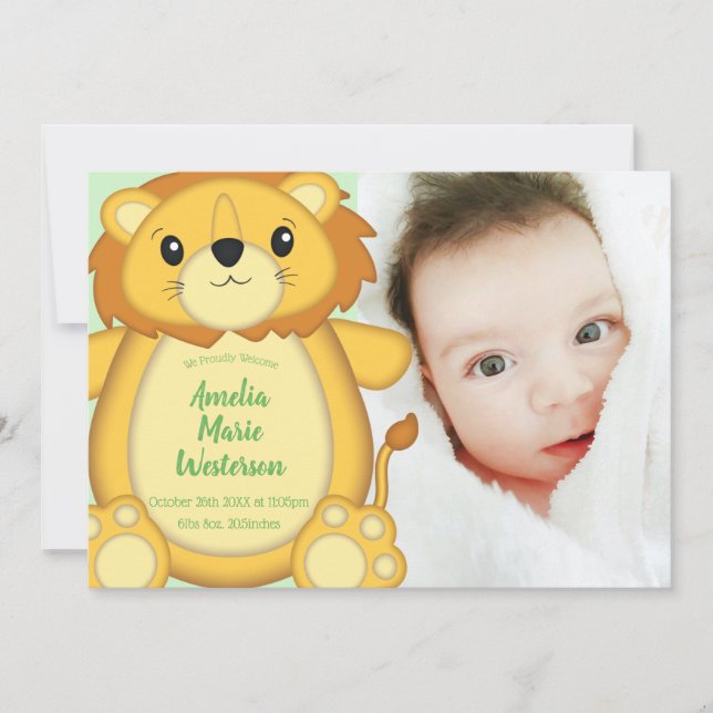 Lion Baby Shower Safari Einladung (Vorderseite)