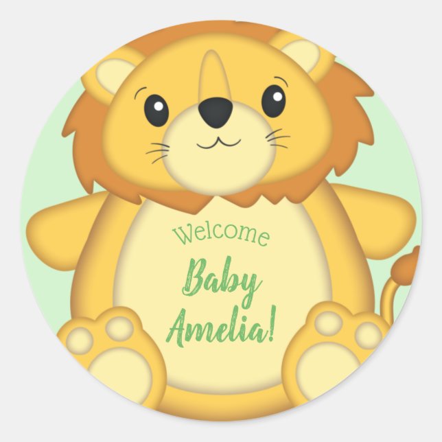 Lion Baby Shower Safari Runder Aufkleber (Vorderseite)