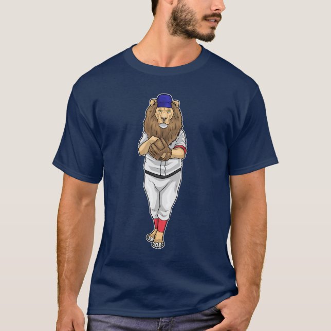 Lion Baseball Baseball Handschuhsport T-Shirt (Vorderseite)