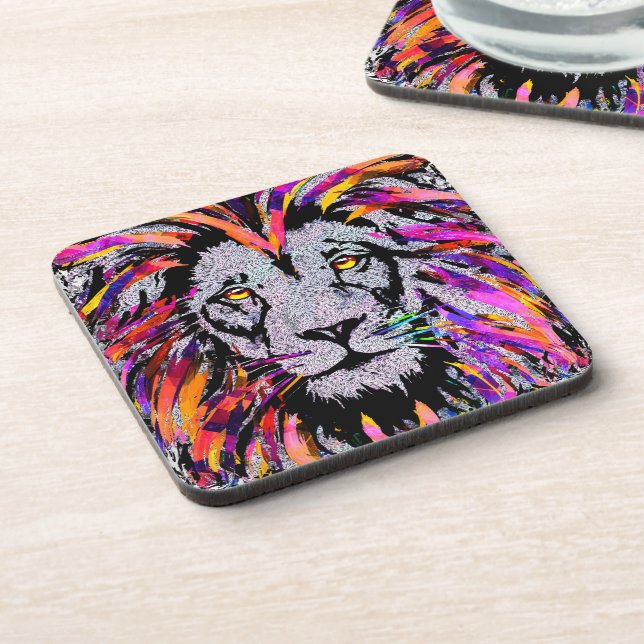 Lion Beverage Coaster - Realistischer Löwe Zeichne Getränkeuntersetzer (Linke Seite)