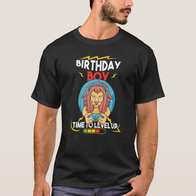 Lion Birthday Boy Time to Level Up Video Game Biri T-Shirt (Vorderseite)