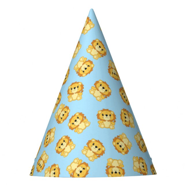 Lion Birthday Party Blue Partyhütchen (Vorderseite)