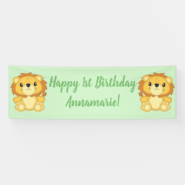 Lion Birthday Party Green Banner (Horizontal)