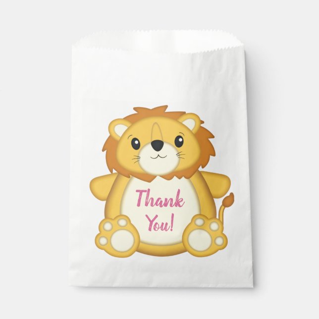 Lion Birthday Party Pink Geschenktütchen (Vorderseite)