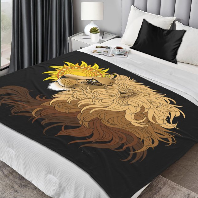 Lion Black Yellow Mandal Sun Fleecedecke (Von Creator hochgeladen)