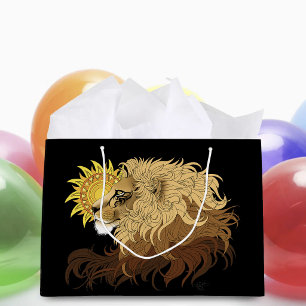 Lion Black Yellow Mandala Sun Große Geschenktüte