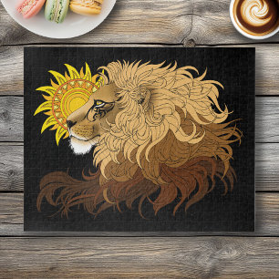 Lion Black Yellow Mandala Sun Puzzle