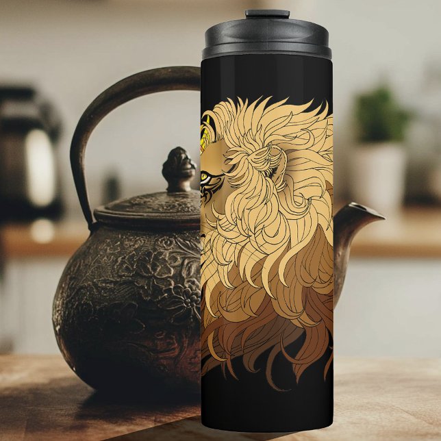 Lion Black Yellow Mandala Sun Thermosbecher (Von Creator hochgeladen)