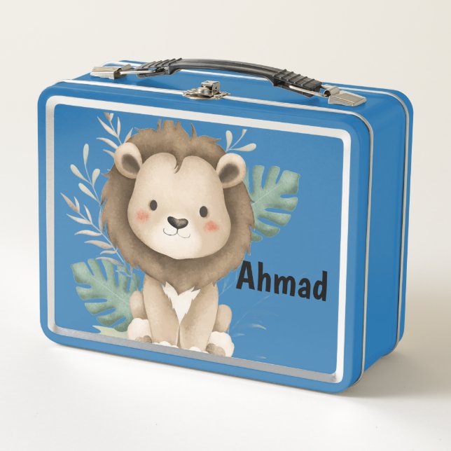 Lion & Blätter individuelle Name Metall Brotdose (Vorderseite)