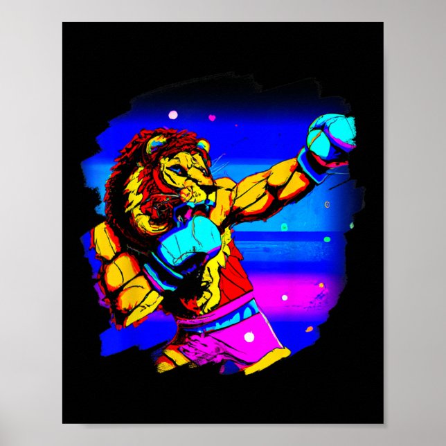Lion Boxing Cool Funny Lion Boxer Poster (Vorne)