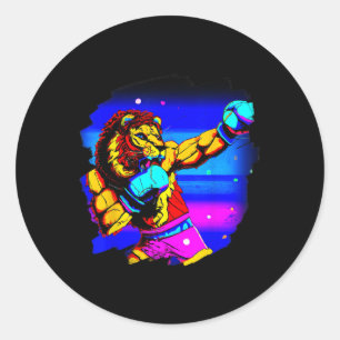 Lion Boxing Cool Funny Lion Boxer Runder Aufkleber