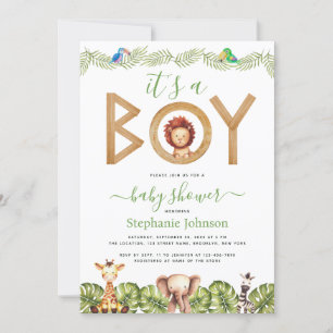 Lion Boy Baby Shower Safari Jungle Blätter Einladung