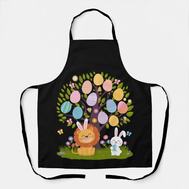 Lion Bunny Oaster Niedliche Bäume Jagd Eier Schürze (Vorderseite)