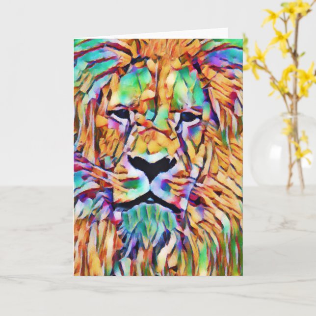 Lion Card - Lebhafte Kunst Karte (Gelbe Blume)