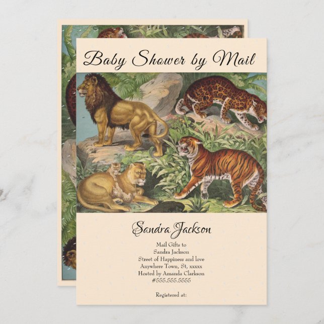 Lion cat Dschungel Gender Neutral Baby Dusche by M Einladung (Vorne/Hinten)