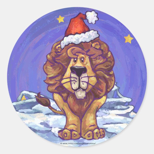 Lion Christmas Runder Aufkleber (Vorderseite)
