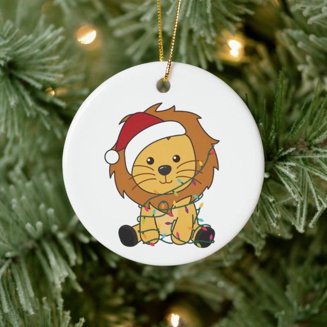 Lion Christmas Snow Winter Animals Lions Adult Clo Keramik Ornament (Baum)
