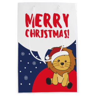 Lion Christmas Snow Winter Animals Lions Medium Gi Mittlere Geschenktüte