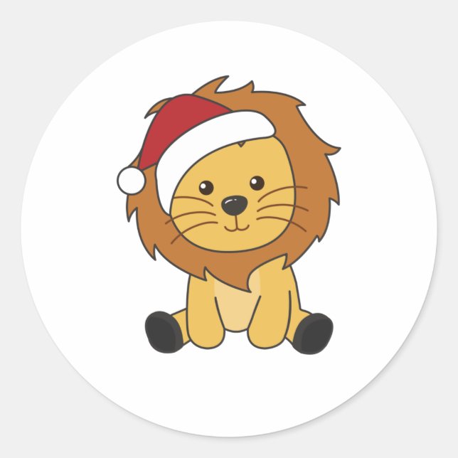 Lion Christmas Snow Winter Animals Lions Runder Aufkleber (Vorderseite)