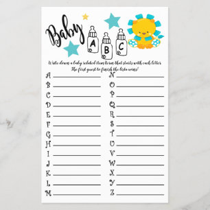 LION COLORFUL ABC BABY SHOWER GAME CARD FLYER