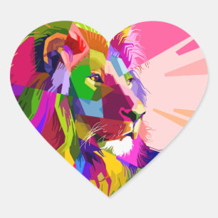 Lion Colorful Prismatic Popart Design-6452 Herz-Aufkleber