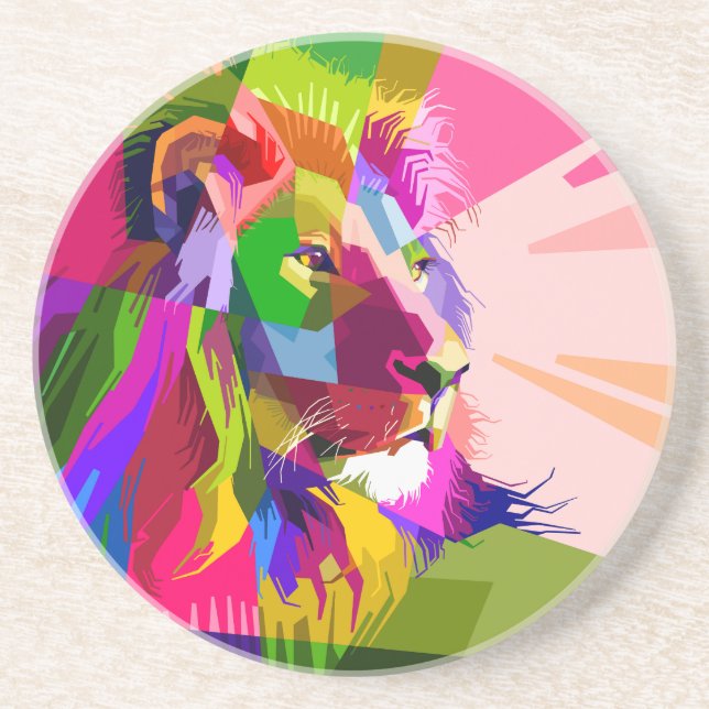 Lion Colorful Prismatischer Pop Art Design-62501 Getränkeuntersetzer (Vorne)