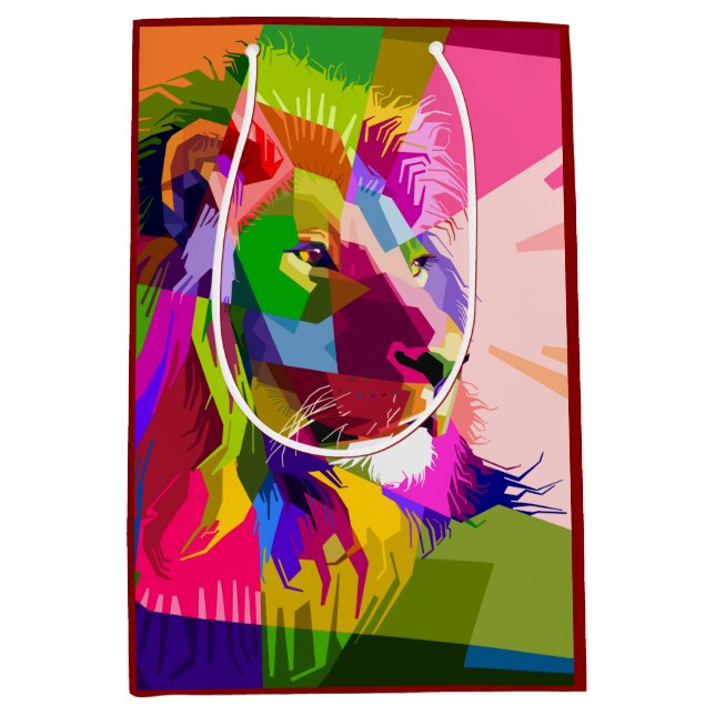 Lion Colorful Prismatischer Pop Art Design-62501 Mittlere Geschenktüte (Vorderseite)