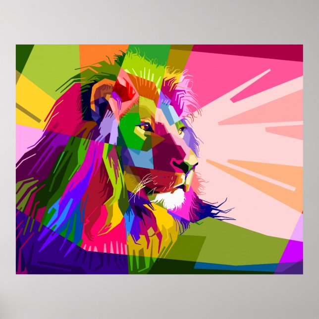 Lion Colorful Prismatischer Pop Art Design-62501 Poster (Vorne)