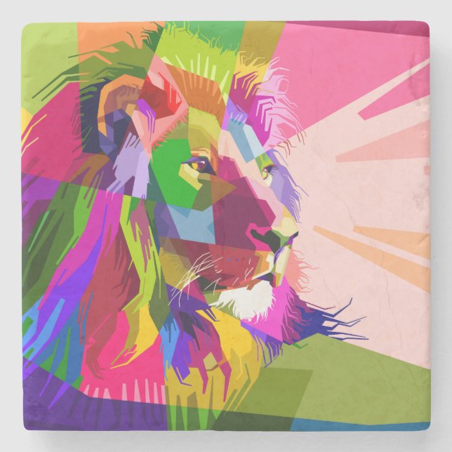Lion Colorful Prismatischer Pop Art Design-62501 Steinuntersetzer (Vorderseite)