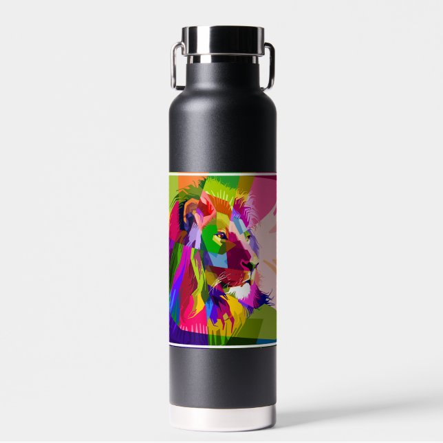 Lion Colorful Prismatischer Pop Art Design-62501 Trinkflasche (Vorne)