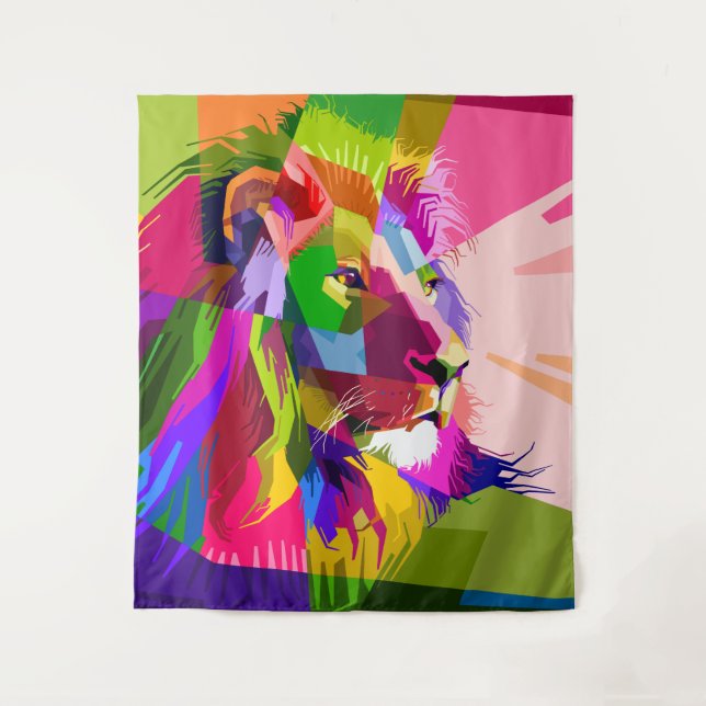 Lion Colorful Prismatischer Pop Art Design-62501 Wandteppich (Vorderseite)