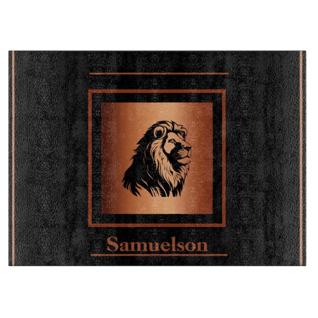 Lion Copper-Embellished Personalized Glass Schneidebrett (Vorderseite)